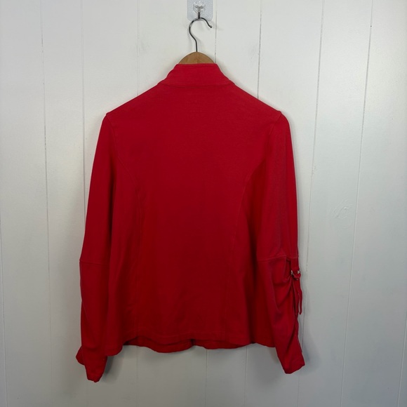 Neon Buddha Coral Red Button Yoga Jacket Stretch size Small Cotton Athleisure - Picture 7 of 10